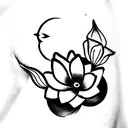 half moon with lotus flower, lily flower, rose flower and daisy flower tattoo design idea