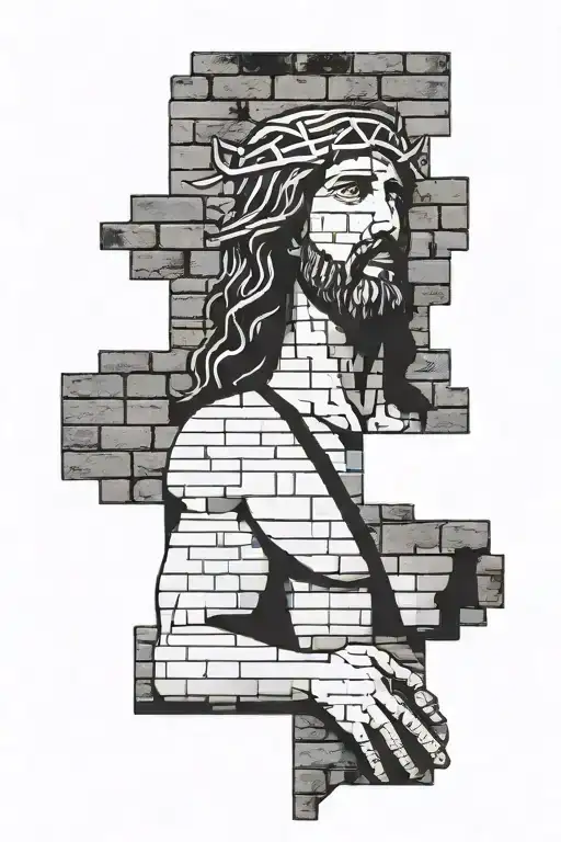 brick wall and jesus christ tattoo design idea