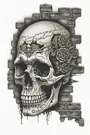 brick wall and skull tattoo design idea