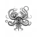 kraken pulling down ship tattoo design idea