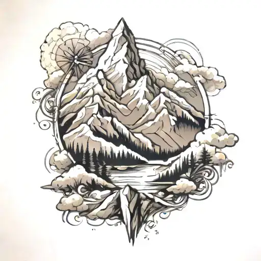 mountains panorama tattoo design idea