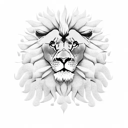 A lion's head emerging from a cloud of feathers, symbolizing the power and freedom of dreams tattoo design idea
