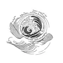 sunset ocean and wave tattoo design idea