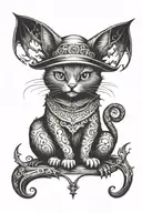 witchy cat with bats tattoo design idea