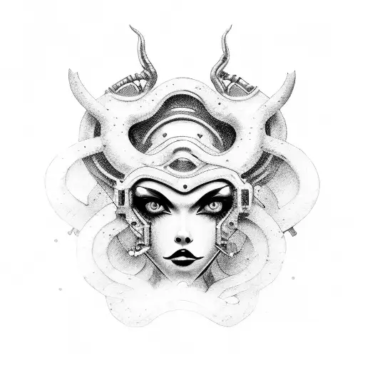 steampunk, oni, women  tattoo design idea