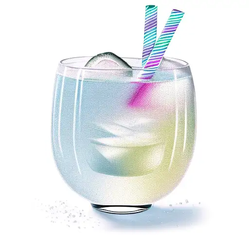 A cocktail glass with a colorful tropical drink and a straw tattoo design idea