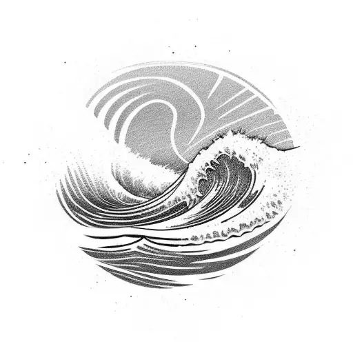 barreling wave with a little surfer  tattoo design idea