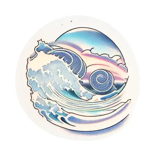 view of a barreling wave from the beach  tattoo design idea