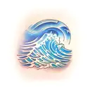 view of a barreling wave from the beach  tattoo design idea