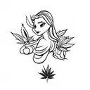 A minimalist tattoo of a Disney princess sitting under a cannabis leaf tree tattoo design idea