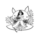 A minimalist tattoo of a Disney princess sitting under a cannabis leaf tree tattoo design idea
