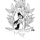 A minimalist tattoo of a Disney princess sitting under a cannabis leaf tree tattoo design idea