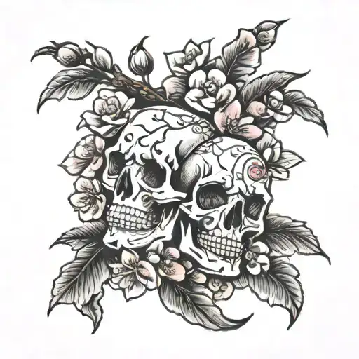 skulls and cherry blossom tattoo design idea