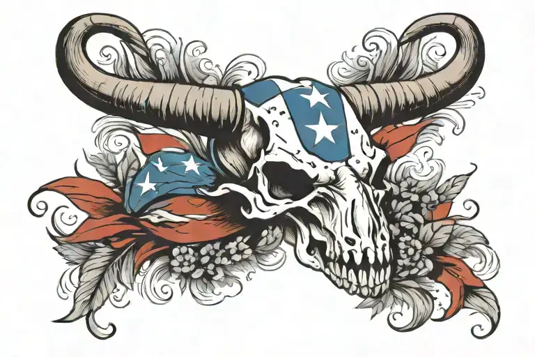 long horn skull texas flag tattoo design idea