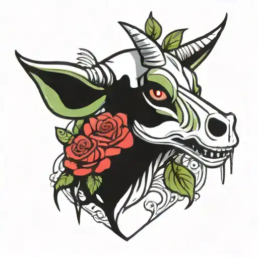 gir invader zim zip up holding cow skull with roses tattoo design idea