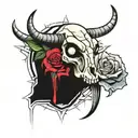 gir invader zim zip up holding cow skull with roses tattoo design idea