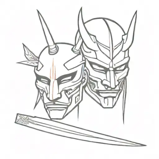 Samurai mask split in half tattoo design idea