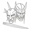 Samurai mask split in half tattoo design idea
