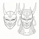 Samurai mask split in half tattoo design idea