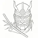 Samurai mask split in half tattoo design idea