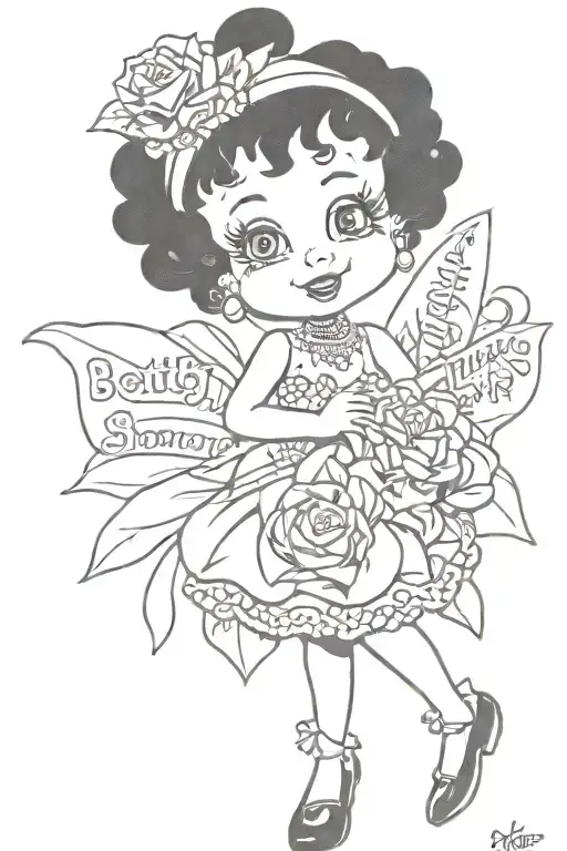 Betty boop with "In loving memory of Sharon 'Betty' Joy Paynter 1967 - 2005 " written underneath tattoo design idea