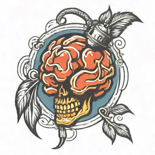 grenade brain intertwined tattoo design idea