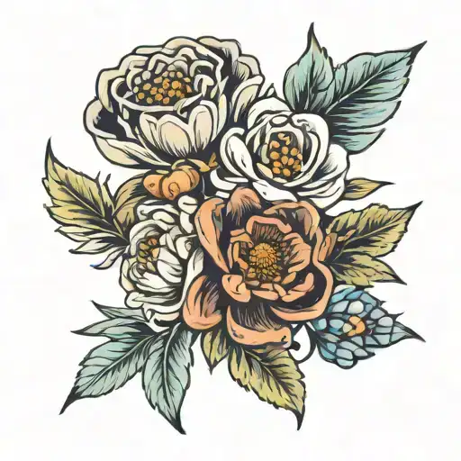 birth flower bouquet for March april May and September  tattoo design idea