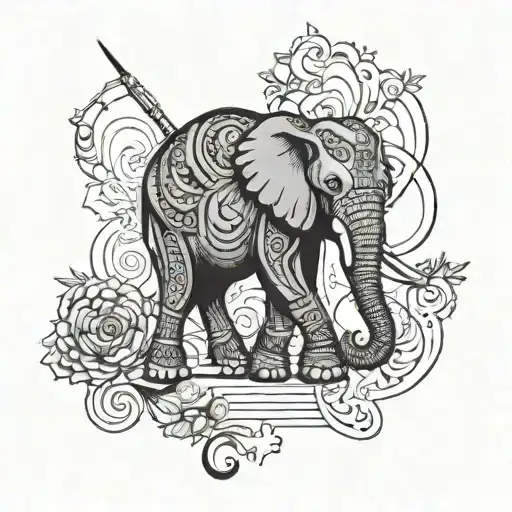 Elephant and Sewing needle intertwined tattoo design idea
