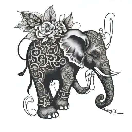 Elephant and Sewing needle intertwined tattoo design idea