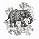 Elephant and Sewing needle intertwined tattoo design idea