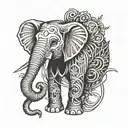 Elephant and Sewing needle intertwined tattoo design idea