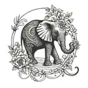 Elephant and Sewing needle intertwined tattoo design idea