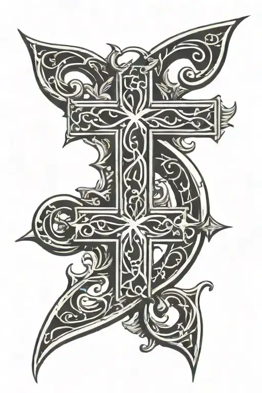 The christian Chi Rho symbol combined with the Cross of St. James tattoo design idea