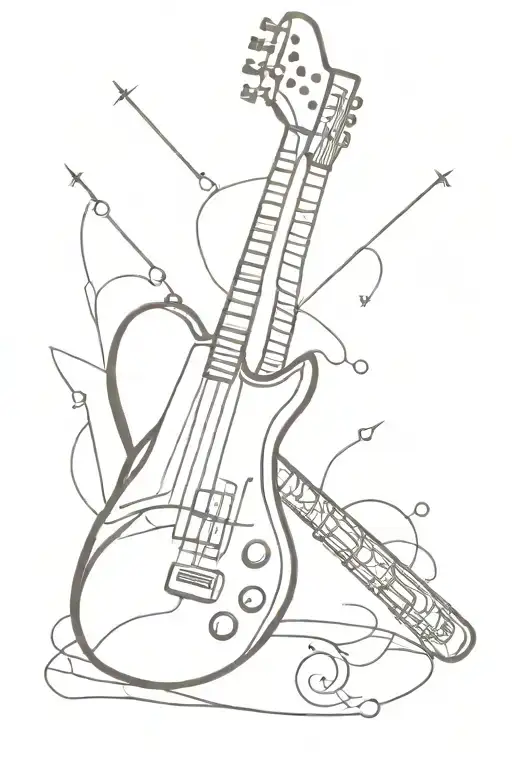 cricket bat and electric guitar intertwined tattoo design idea