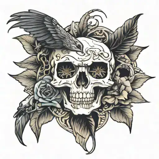 snake and raven skull inside tattoo design idea