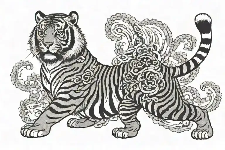 Tiger with sikh talwar tattoo design idea