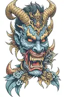 Oni mask split in half tattoo design idea