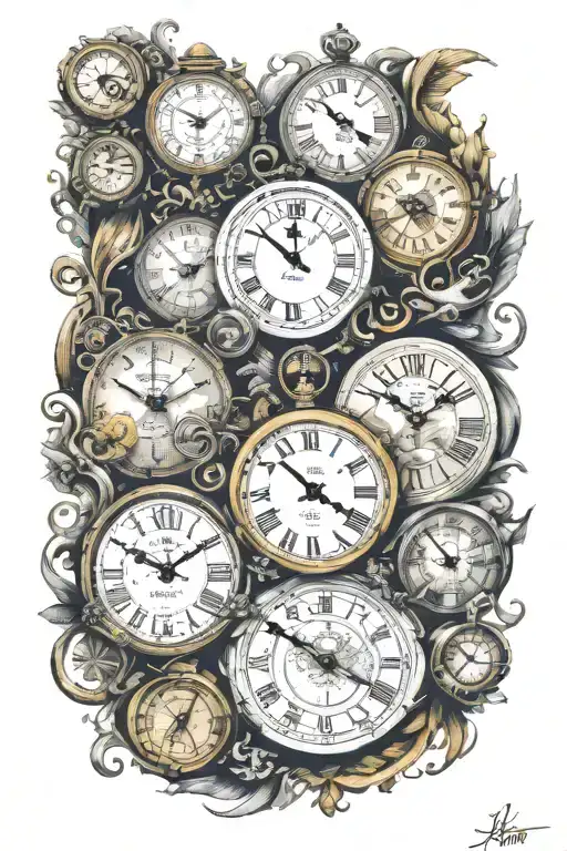 clocks that show my children's date of births 08 03, 16 07, 08 06, 09 12, 09 04 tattoo design idea