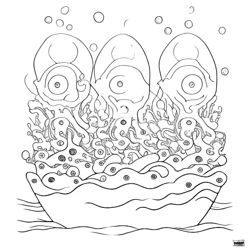 A psychologist's chair surrounded by floating sea creatures tattoo design idea