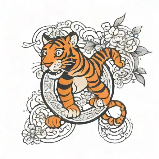 a capital G shaped like a spring to sit beside disneys  tigger tattoo design idea