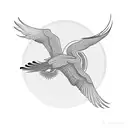 crane standing with wings spread with a red sun  tattoo design idea