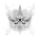 crane standing with wings spread with a red sun  tattoo design idea
