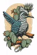 cactus and roadrunner bird perched tattoo design idea