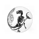 A dinosaur skeleton sitting on a crescent moon tattoo design idea