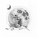 A dinosaur skeleton sitting on a crescent moon tattoo design idea