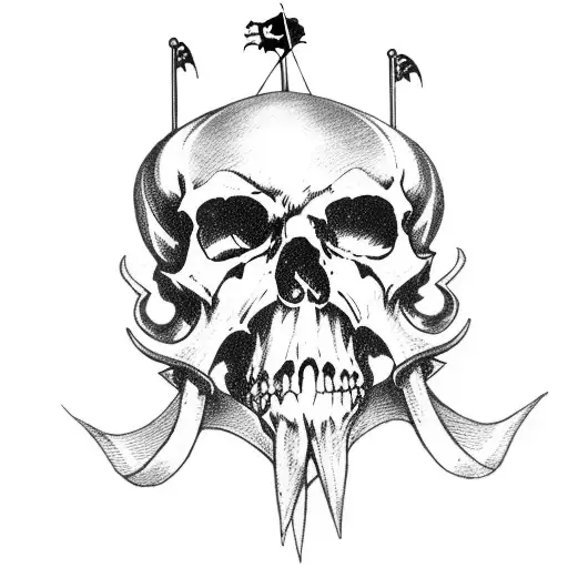 pirate ship skulls galleon black white mainly ship focused tattoo design idea