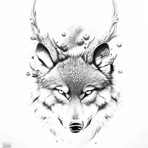 wolf eating elk tattoo design idea