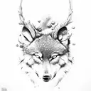 wolf eating elk tattoo design idea