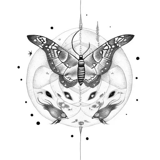 moon with moth  tattoo design idea