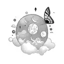 moon with moth  tattoo design idea